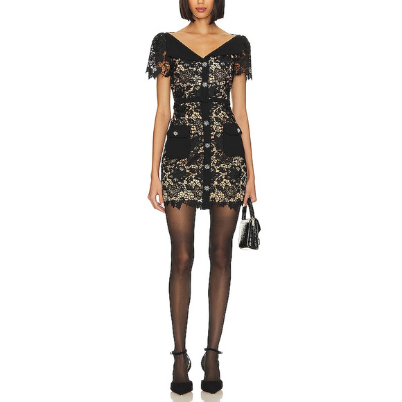 Self-Portrait Lace Black Polyester Mini Dress Size 10 - Picture 1 of 5